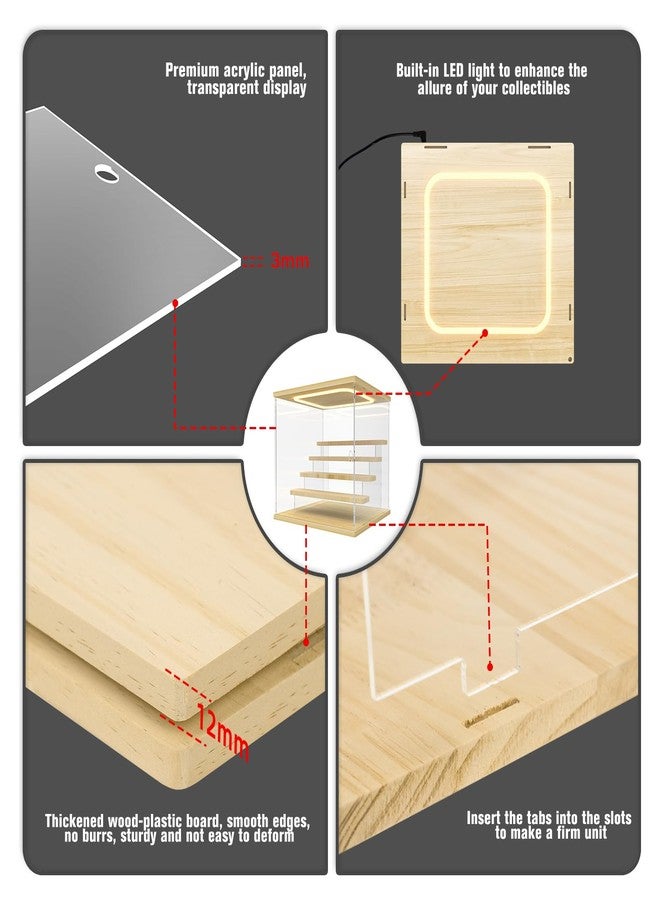 Nynelly Acrylic Lighted Display Case for Collectibles, 5 Tier Figure Display Box with Door and Steps, Assemble Dustproof LED Showcase Storage Box for Mini Figures, Funko Pop, Toys, Wood Color - Image 3